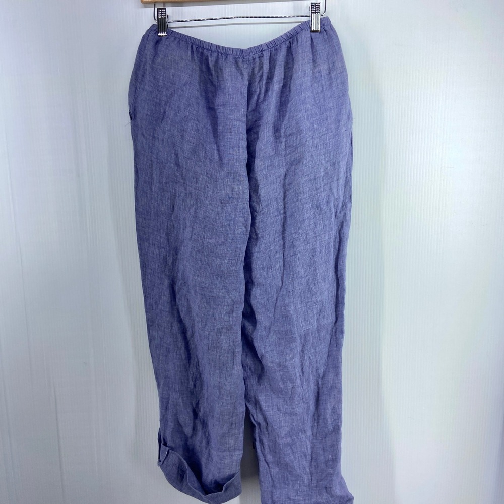 Flax Blue Linen Casual Roll Up Pants Womens Small - Picture 4 of 7